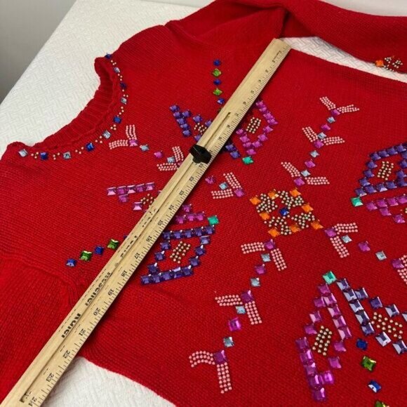 Vintage Joule Vintage Jeweled Sweater Women's Size M / L Bedazzled Christmas Red - Picture 8 of 15